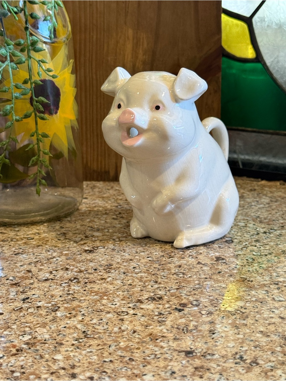 Vintage White Ceramic Pig Creamer with Pink Snout